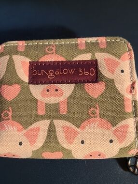 bungalow 360 Pink Pig Print Wallet on Olive